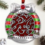 Ethnic Reminiscences Print Design Metal X Mas Ribbon With Red Crystal Round Ornament Front