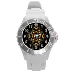 Fractal Stained Glass Ornate Round Plastic Sport Watch (l) by Sarkoni