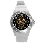 Fractal Stained Glass Ornate Round Plastic Sport Watch (L) Front