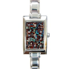 Stained Glass Mosaic Abstract Rectangle Italian Charm Watch by Sarkoni