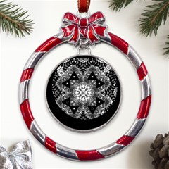 Mandala Calming Coloring Page Metal Red Ribbon Round Ornament