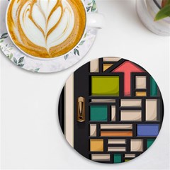 Door Stained Glass Stained Glass Uv Print Round Tile Coaster by Sarkoni