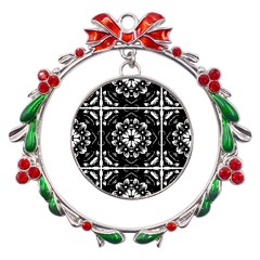 Kaleidoscope Mandala Art Metal X mas Wreath Ribbon Ornament by Sarkoni