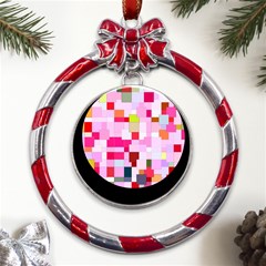 The Framework Paintings Square Metal Red Ribbon Round Ornament by Sarkoni