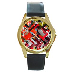 Maze Mazes Fabric Fabrics Color Round Gold Metal Watch