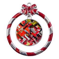 Maze Mazes Fabric Fabrics Color Metal Red Ribbon Round Ornament