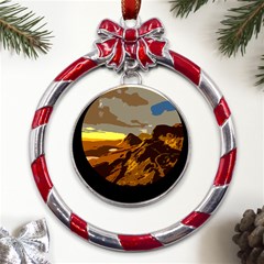 Scotland Monti Mountains Mountain Metal Red Ribbon Round Ornament by Sarkoni