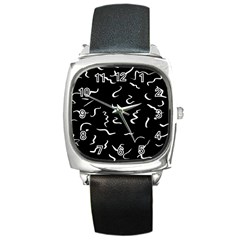 Scribbles Lines Drawing Picture Square Metal Watch by Sarkoni