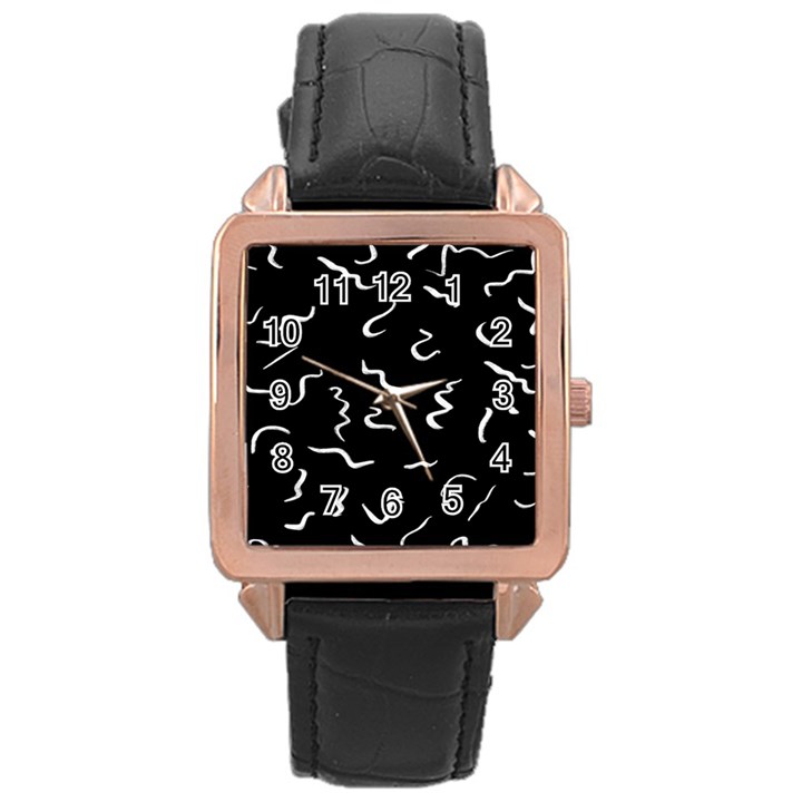 Scribbles Lines Drawing Picture Rose Gold Leather Watch 