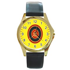 Art Decoration Wallpaper Bright Round Gold Metal Watch by Sarkoni