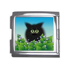 Kitten Black Furry Illustration Mega Link Italian Charm (18mm) by Sarkoni