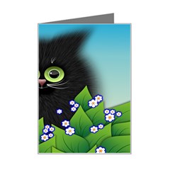 Kitten Black Furry Illustration Mini Greeting Card by Sarkoni