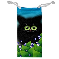 Kitten Black Furry Illustration Jewelry Bag by Sarkoni