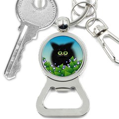 Kitten Black Furry Illustration Bottle Opener Key Chain by Sarkoni