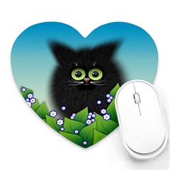 Kitten Black Furry Illustration Heart Mousepad by Sarkoni