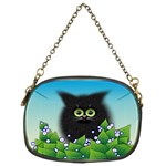 Kitten Black Furry Illustration Chain Purse (Two Sides) Front