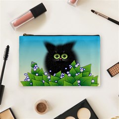 Kitten Black Furry Illustration Cosmetic Bag (medium) by Sarkoni