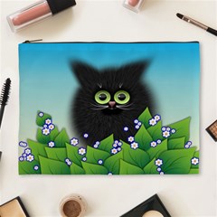 Kitten Black Furry Illustration Cosmetic Bag (xl) by Sarkoni