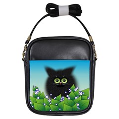 Kitten Black Furry Illustration Girls Sling Bag by Sarkoni