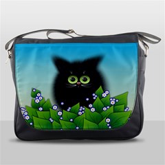 Kitten Black Furry Illustration Messenger Bag by Sarkoni