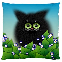 Kitten Black Furry Illustration Large Cushion Case (one Side) by Sarkoni