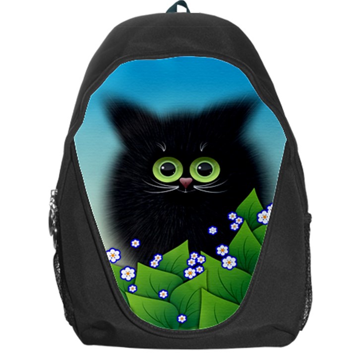 Kitten Black Furry Illustration Backpack Bag