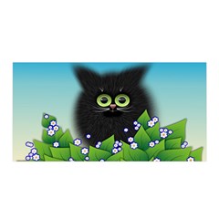 Kitten Black Furry Illustration Satin Wrap 35  X 70  by Sarkoni