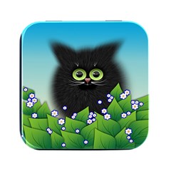 Kitten Black Furry Illustration Square Metal Box (black) by Sarkoni