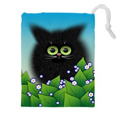 Kitten Black Furry Illustration Drawstring Pouch (4xl) by Sarkoni