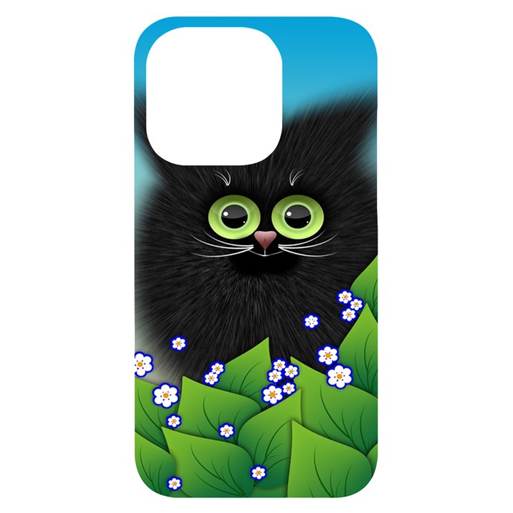 Kitten Black Furry Illustration iPhone 14 Pro Black UV Print Case