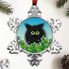 Kitten Black Furry Illustration Metal Small Snowflake Ornament by Sarkoni