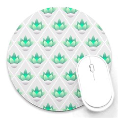 Plant Pattern Green Leaf Flora Round Mousepad by Sarkoni