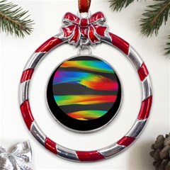 Colorful Background Metal Red Ribbon Round Ornament by Sarkoni