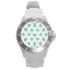 Plant Pattern Green Leaf Flora Round Plastic Sport Watch (l) by Sarkoni