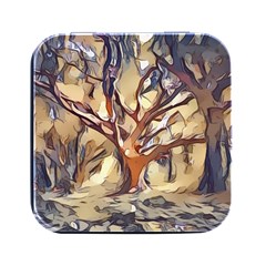 Tree Forest Woods Nature Landscape Square Metal Box (black) by Sarkoni