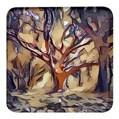 Tree Forest Woods Nature Landscape Square Glass Fridge Magnet (4 Pack) by Sarkoni