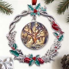 Tree Forest Woods Nature Landscape Metal X mas Wreath Holly Leaf Ornament by Sarkoni