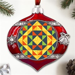 Background Geometric Color Metal Snowflake And Bell Red Ornament by Sarkoni