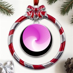 Abstract Spiral Pattern Background Metal Red Ribbon Round Ornament by Sarkoni