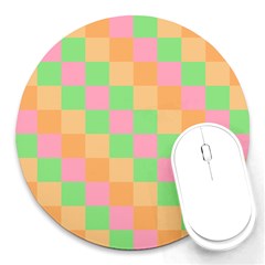 Checkerboard Pastel Squares Round Mousepad by Grandong