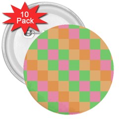 Checkerboard Pastel Squares 3  Buttons (10 Pack)  by Grandong