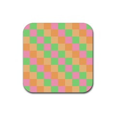 Checkerboard Pastel Squares Rubber Coaster (square) by Grandong