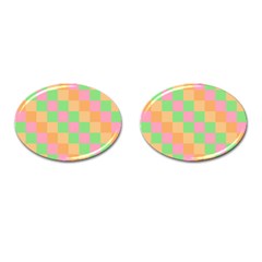 Checkerboard Pastel Squares Cufflinks (oval) by Grandong