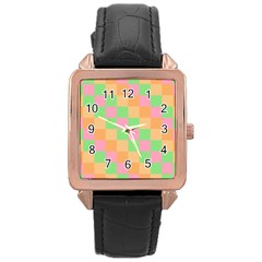 Checkerboard Pastel Squares Rose Gold Leather Watch  by Grandong