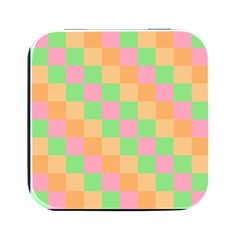 Checkerboard Pastel Squares Square Metal Box (black) by Grandong