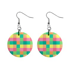 Checkerboard Pastel Square Mini Button Earrings by Grandong