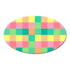 Checkerboard Pastel Square Oval Magnet