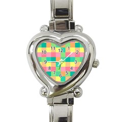 Checkerboard Pastel Square Heart Italian Charm Watch by Grandong