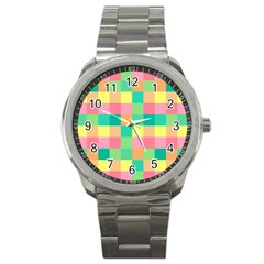 Checkerboard Pastel Square Sport Metal Watch by Grandong