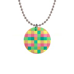 Checkerboard Pastel Square 1  Button Necklace by Grandong